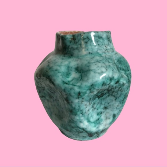 Vintage Other - Vintage MCM Made in Italy pottery vase marbled aqua pinched organic midcentury
